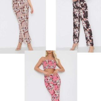Chain-Print-Bandeau-Top-And-Wide-Leg-Trouser-Co-Ord-Set-Multy