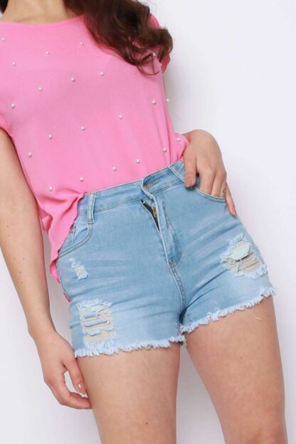 Denim Distressed High Waisted Shorts - Image 3