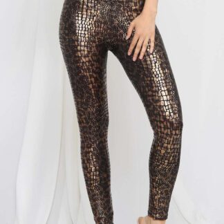 Crocodile Print Wet Look Leggings Bronze colour