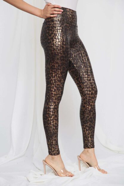 Crocodile Print Wet Look Leggings - Image 2