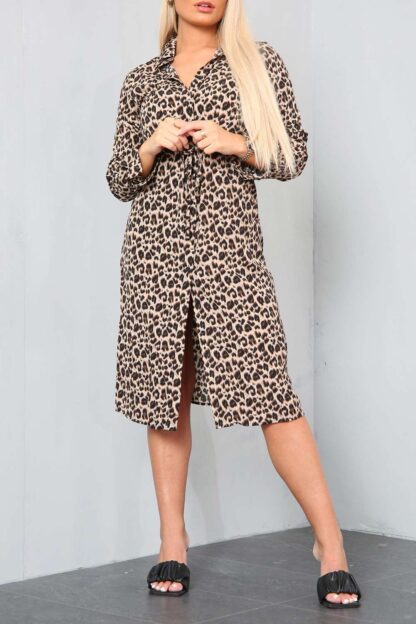 Leopard Print Tie Waist Shirt Dress - Image 3