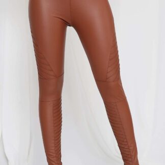 PU Biker Leather Look Leggings Brown colour