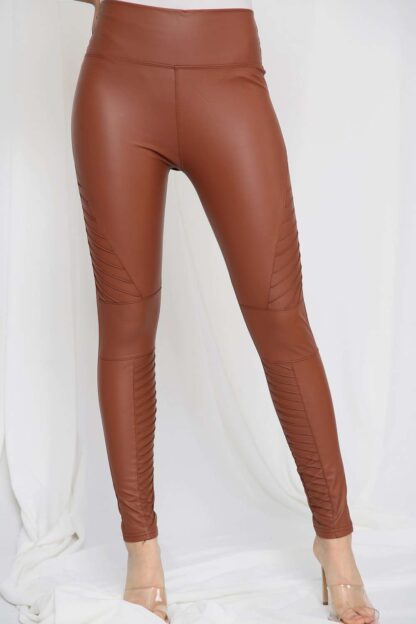 PU Biker Leather Look Leggings Brown colour