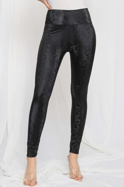 Snake Embossed Wet Look Leggings - Image 2