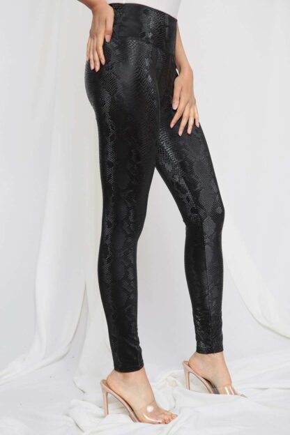 Snake Embossed Wet Look Leggings - Image 3