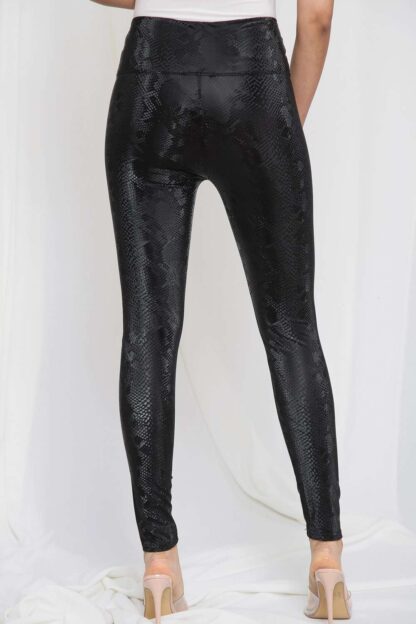 Snake Embossed Wet Look Leggings - Image 5