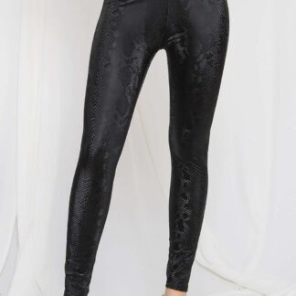 Snake Embossed Wet Look Leggings black