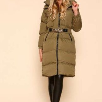 Belted Corset Long Puffer Coat four colours green