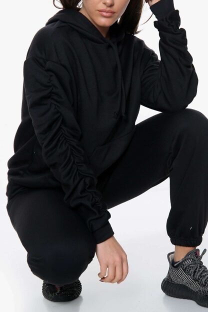 Ruched Sleeve Hoodie and Jogger Lounge Set - Image 7