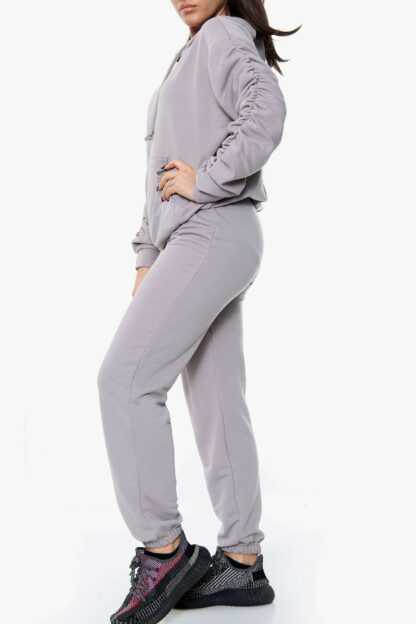 Ruched Sleeve Hoodie and Jogger Lounge Set - Image 2