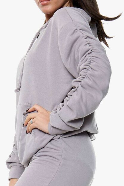 Ruched Sleeve Hoodie and Jogger Lounge Set - Image 3