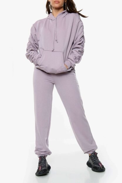 Ruched Sleeve Hoodie and Jogger Lounge Set - Image 5