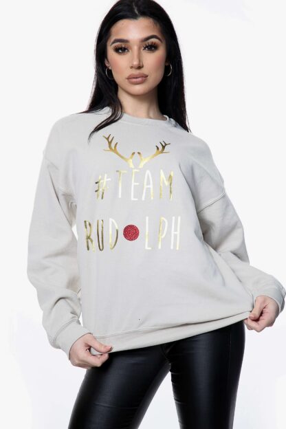 Christmas Team Rudolph Foil Oversized Sweatshirt - Image 4