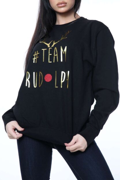 Christmas Team Rudolph Foil Oversized Sweatshirt - Image 3