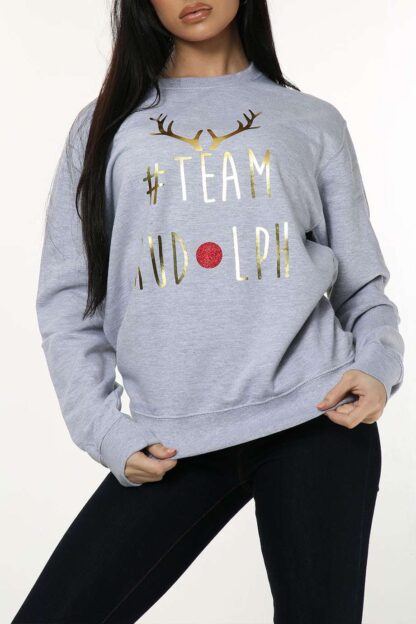 Christmas Team Rudolph Foil Oversized Sweatshirt - Image 2