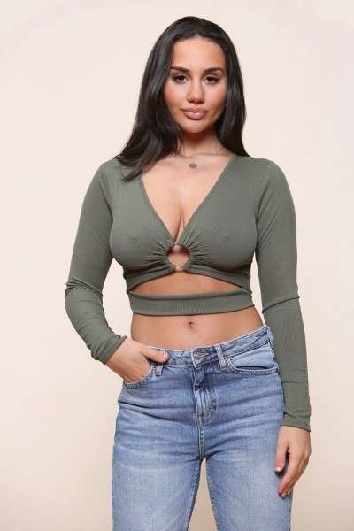 Long Sleeved Cut Out Ring Top - FirstFash UK