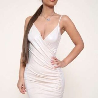 Wrap Latex Mini Dress beige colour