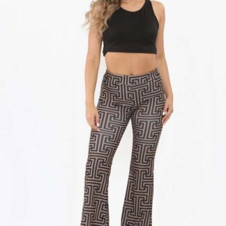 Flared Stretch Printed Trousers beige