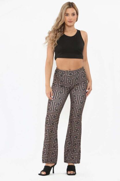 Flared Stretch Printed Trousers beige