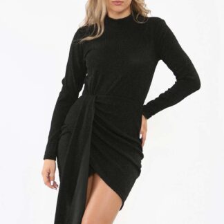 Wrap Front Sparkly Dress black colour