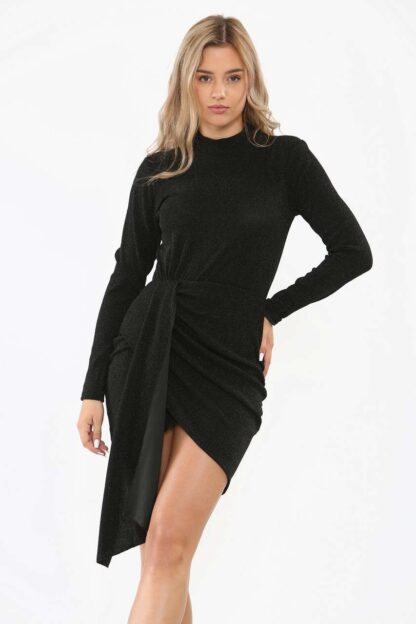 Wrap Front Sparkly Dress black colour