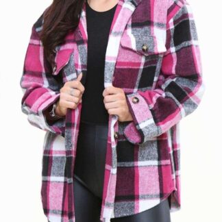 Oversized Check Shacket pink colour