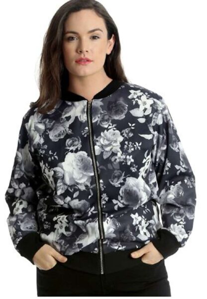 PLUS SIZE FLORAL BOMBER JACKET