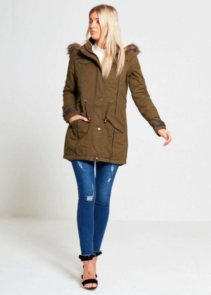 PLUS SIZE KHAKI COTTON ALLURE TRIM FUR PARKA - Image 3