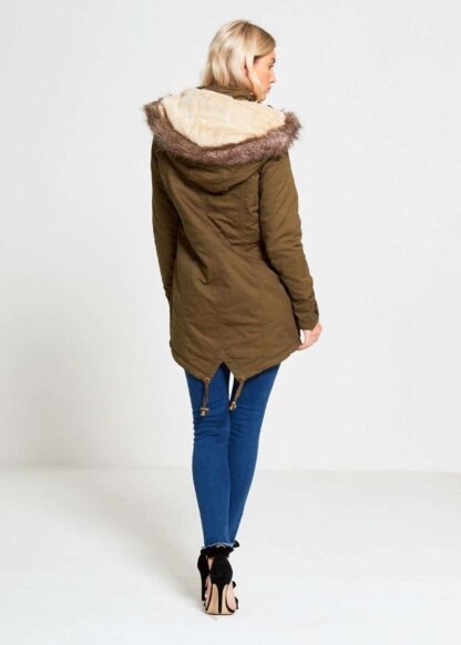 PLUS SIZE KHAKI COTTON ALLURE TRIM FUR PARKA - Image 2