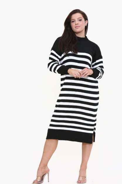 Striped Midi Jumper Dress black