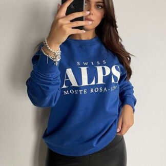 Swiss Alps Slogan Oversized Sweatshirt royal blue colour