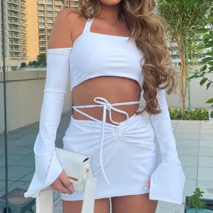 Flare Sleeve Strappy Top&Skirt Co-ord