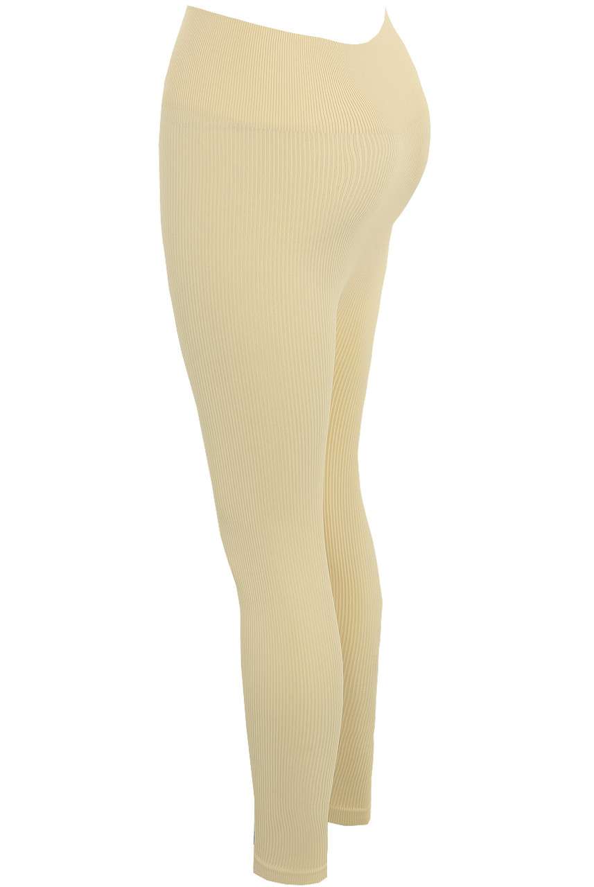 Megs Beige Ribbed High Waisted Gym Leggings – LASULA