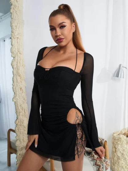Long Sleeve Square Neck Low Cut Dress - Image 5
