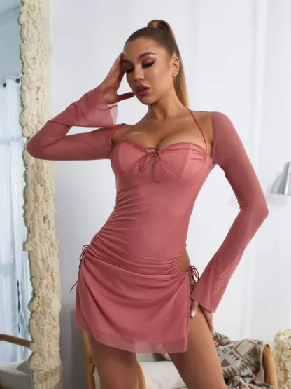 Long Sleeve Square Neck Low Cut Dress - Image 6
