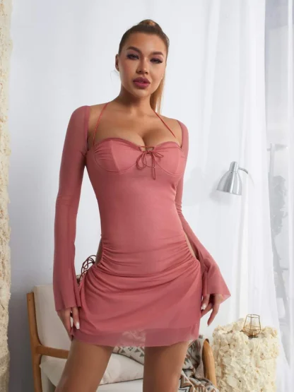 Long Sleeve Square Neck Low Cut Dress - Image 9