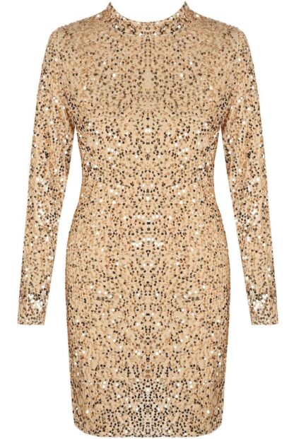 SEQUIN HIGH NECK GLITTER MINI DRESS