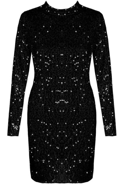 SEQUIN HIGH NECK GLITTER MINI DRESS - Image 4