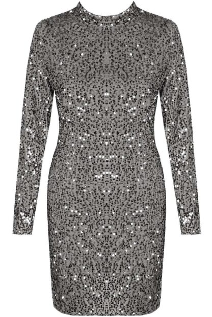 SEQUIN HIGH NECK GLITTER MINI DRESS - Image 9