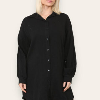 Casual Button-Up Cheesecloth Shirt Dress - Versatile Women's Fashion