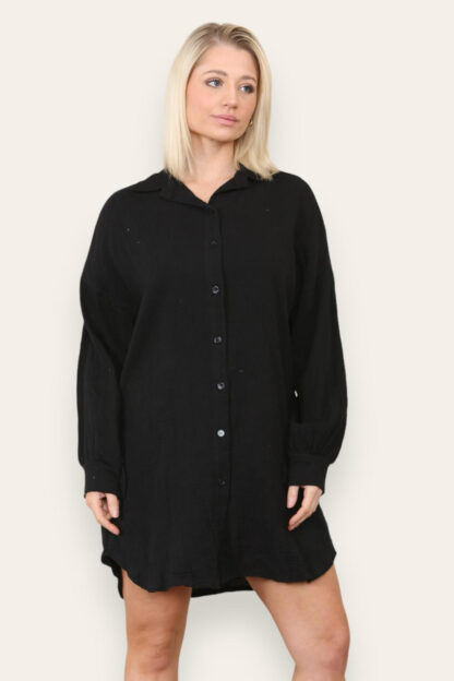 Casual Button-Up Cheesecloth Shirt Dress - Versatile Women's Fashion
