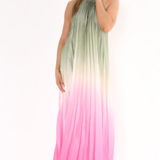 Elegant Ombre Halterneck Pleated Maxi Dress - Sophisticated Women's Fashion