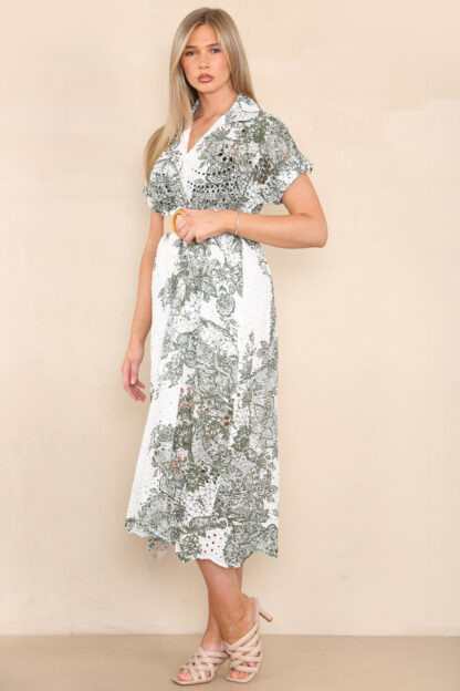 Elegant Border Anglaise Belted Midi Dress - Image 2