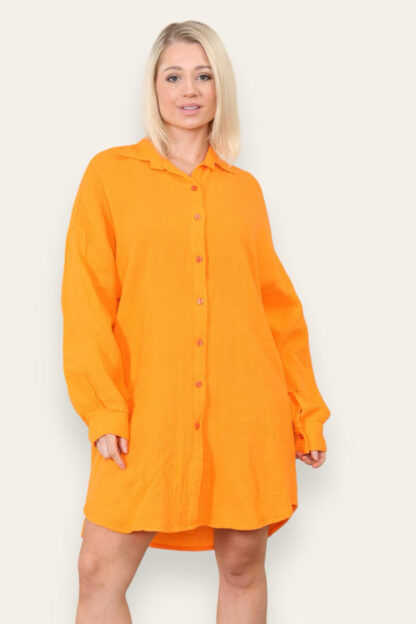 Casual Button-Up Cheesecloth Shirt Dress - Image 7