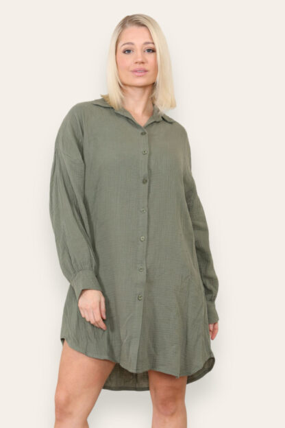 Casual Button-Up Cheesecloth Shirt Dress - Image 4
