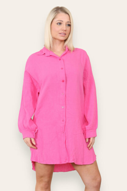 Casual Button-Up Cheesecloth Shirt Dress - Image 6