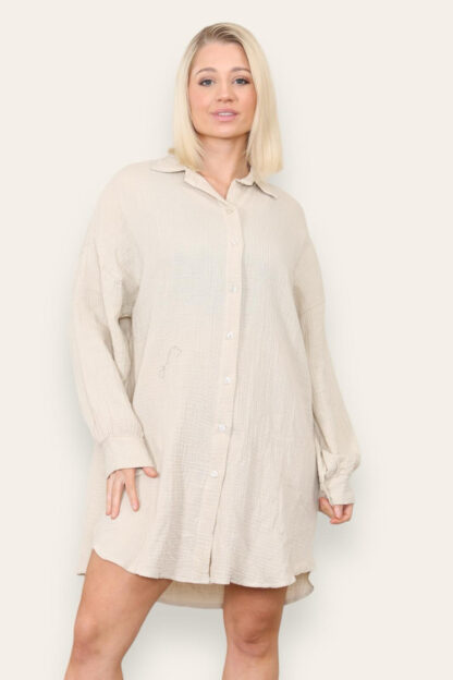Casual Button-Up Cheesecloth Shirt Dress - Image 5